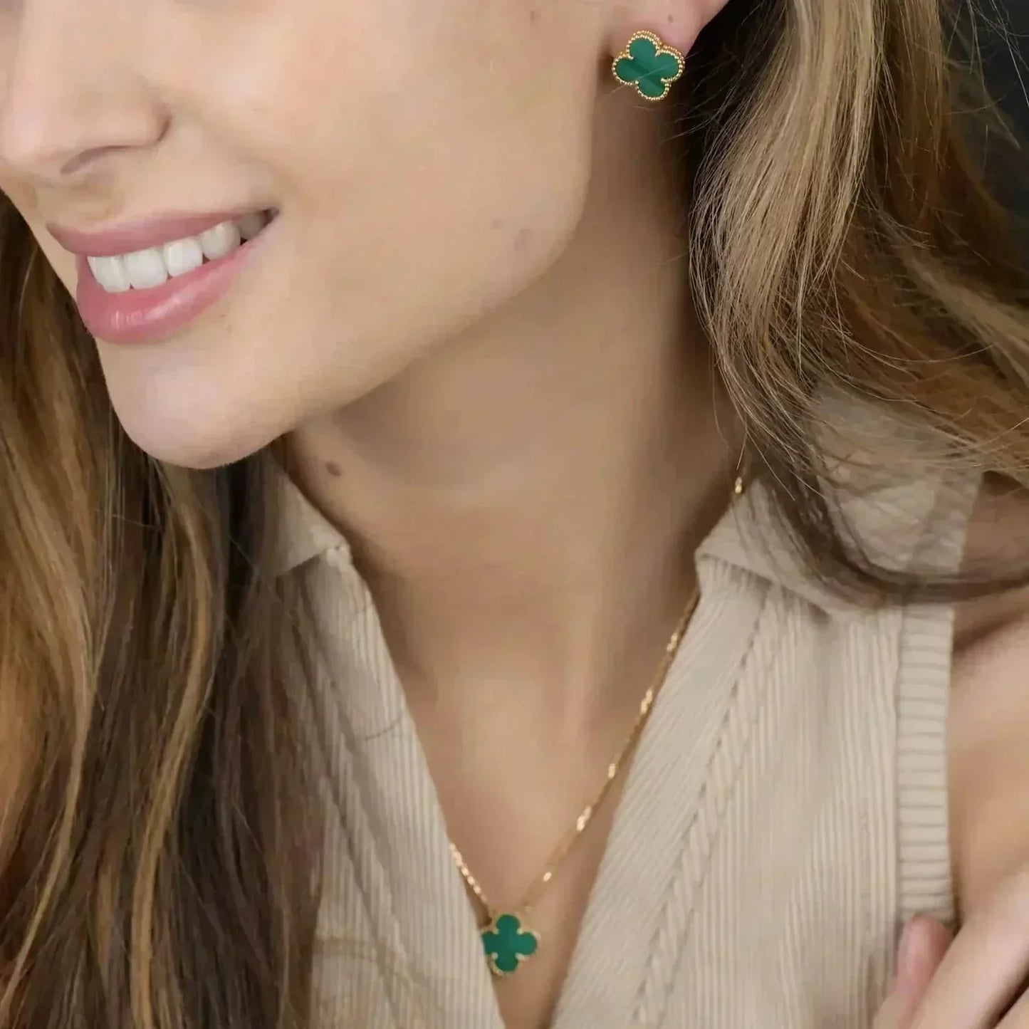 ¡®Aura Jewels¡¯CLOVER MINI 9.5MM MALACHITE EARRINGS