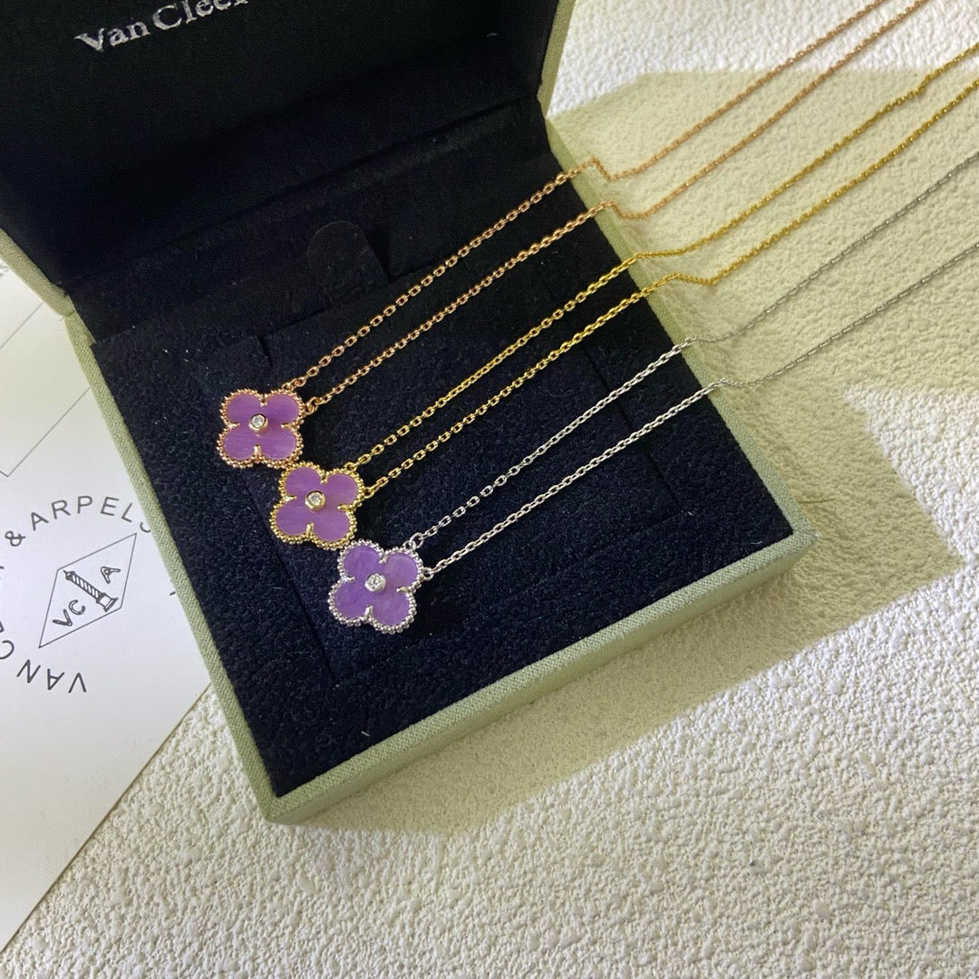 ¡®Aura Jewels¡¯CLOVER 15MM DIAMOND PURPLE VIOLET NECKLACE