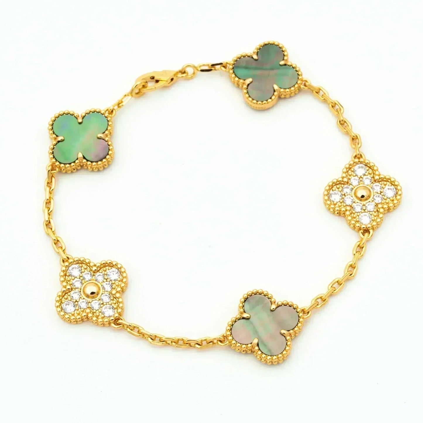 [Aura Jewels]New CLOVER 5 MOTIF GRAY MOP BRACELET COLLECTION