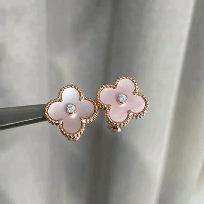 ¡®Aura Jewels¡¯CLOVER MEDIUM 1 MOTIFS  PINK MOP DIAMOND EARRINGS