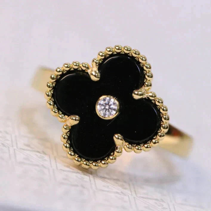 ¡®Aura Jewels¡¯CLOVER ONYX RING GOLD DIAMOND