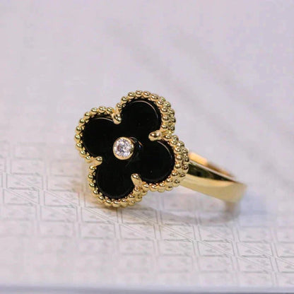 ¡®Aura Jewels¡¯CLOVER ONYX RING GOLD DIAMOND