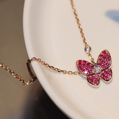¡®Aura Jewels¡¯BUTTERFLY RED DIAMOND ROSE GOLD NECKLACE