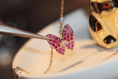 ¡®Aura Jewels¡¯BUTTERFLY RED DIAMOND ROSE GOLD NECKLACE