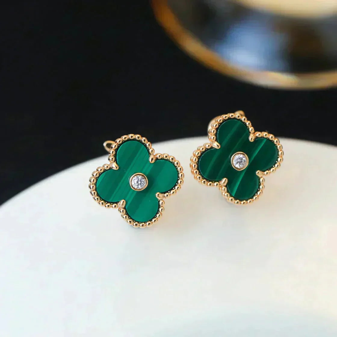 ¡®Aura Jewels¡¯CLOVER MEDIUM 1 MOTIFS MALACHITE DIAMOND EARRINGS