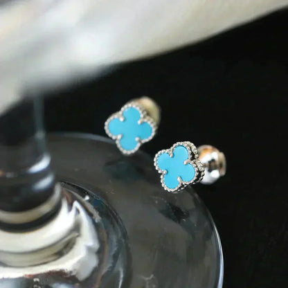 ¡®Aura Jewels¡¯CLOVER MINI 9.5MM ONYX STUD EARRINGS SILVER