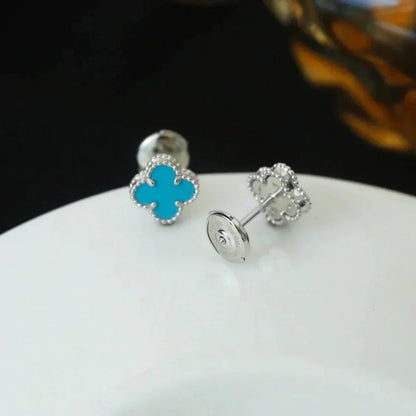 ¡®Aura Jewels¡¯CLOVER MINI 9.5MM ONYX STUD EARRINGS SILVER
