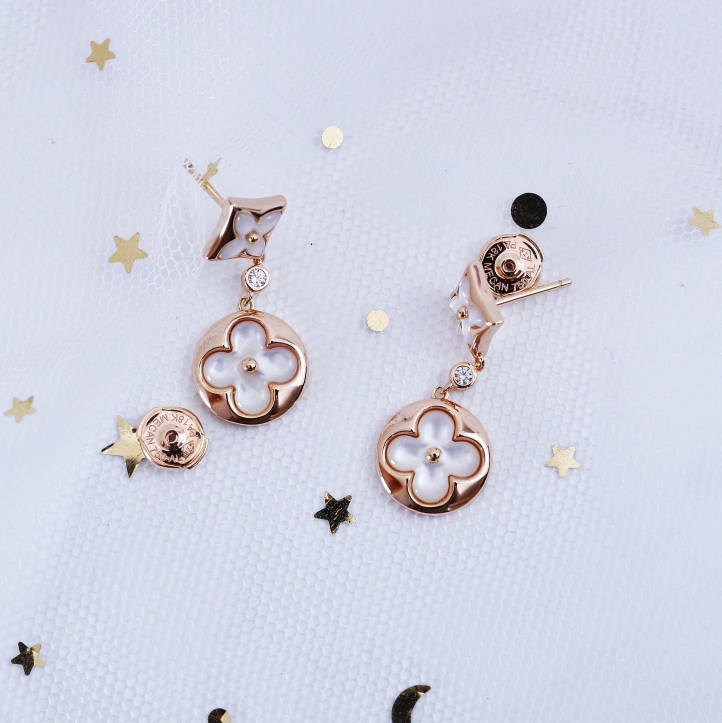 ¡®Aura Jewels¡¯STAR AND SUN PINK GOLD MOP DROP EARRINGS