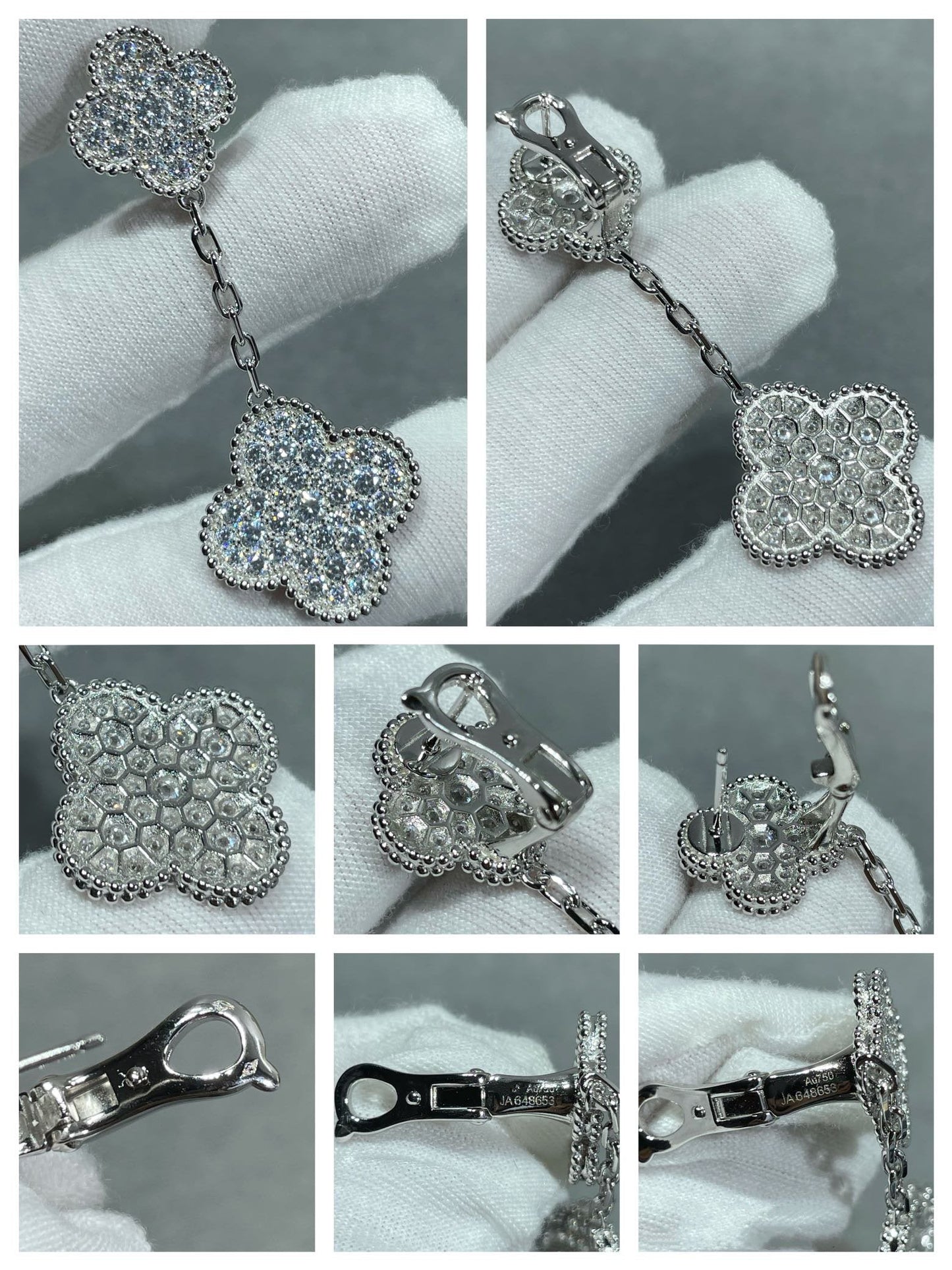 ¡®Aura Jewels¡¯CLOVER 2 MOTIFS DIAMOND PAVED SILVER EARRINGS