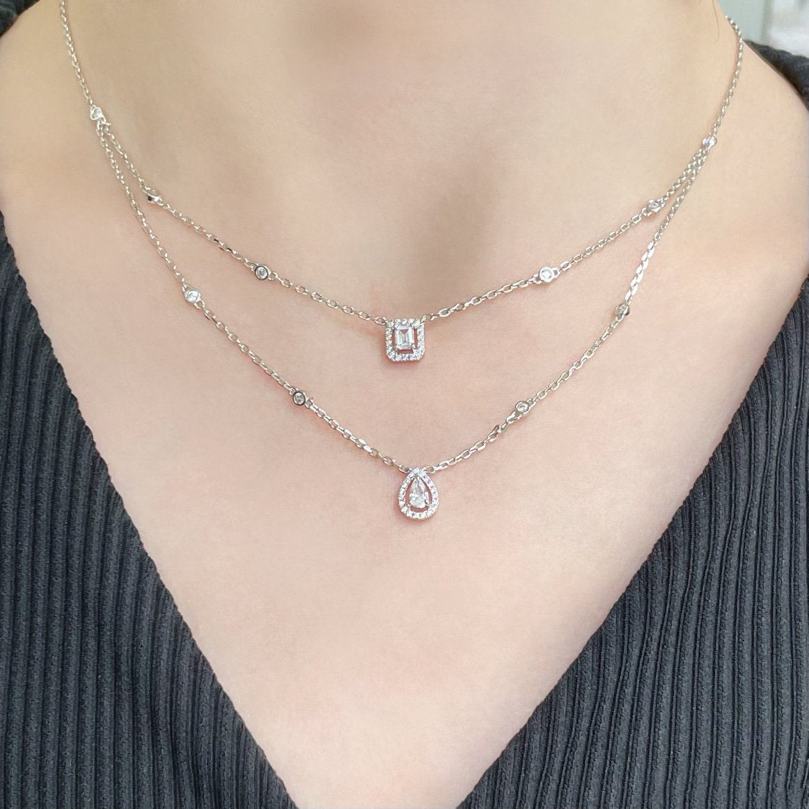 [Aura Jewels]MY TWIN 2 ROW DIAMOND NECKLACE