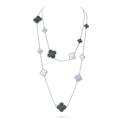 ¡®Aura Jewels¡¯CLOVER 16 MOTIF CHALCEDONY MOP SILVER NECKLACE