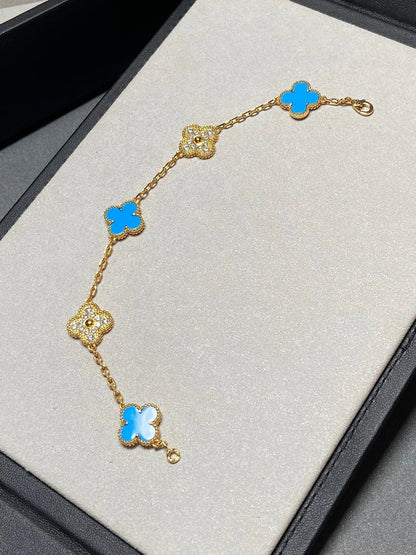 [Aura Jewels]New CLOVER 5 MOTIF BLUE AGATE BRACELET COLLECTION