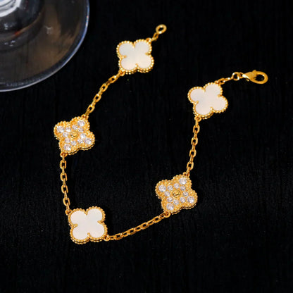 [Aura Jewels]New CLOVER WHITE PEARL MOP 5 MOTIF BRACELET COLLECTION