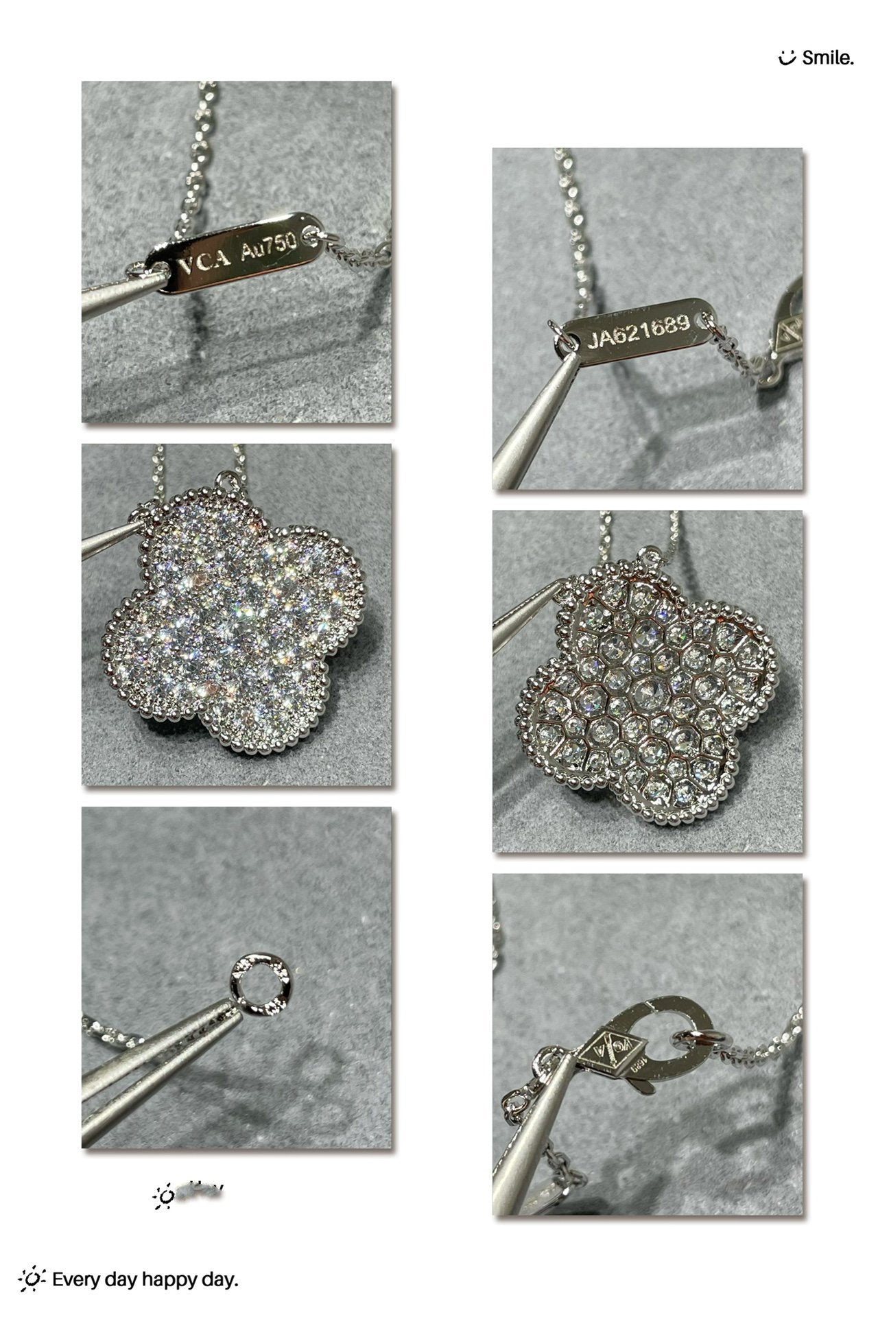 ¡®Aura Jewels¡¯CLOVER 25MM LARGE PENDANT DIAMOND PAVED SILVER NECKLACE