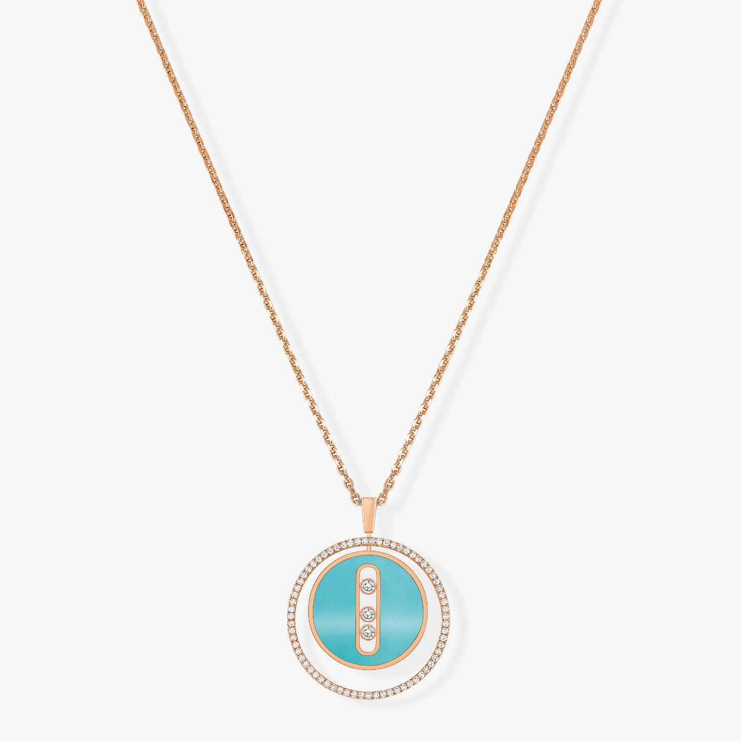 [Aura Jewels]LUCKY MOVE 3 DIAMONDS TURQUOISE PINK GOLD DIAMOND NECKLACE