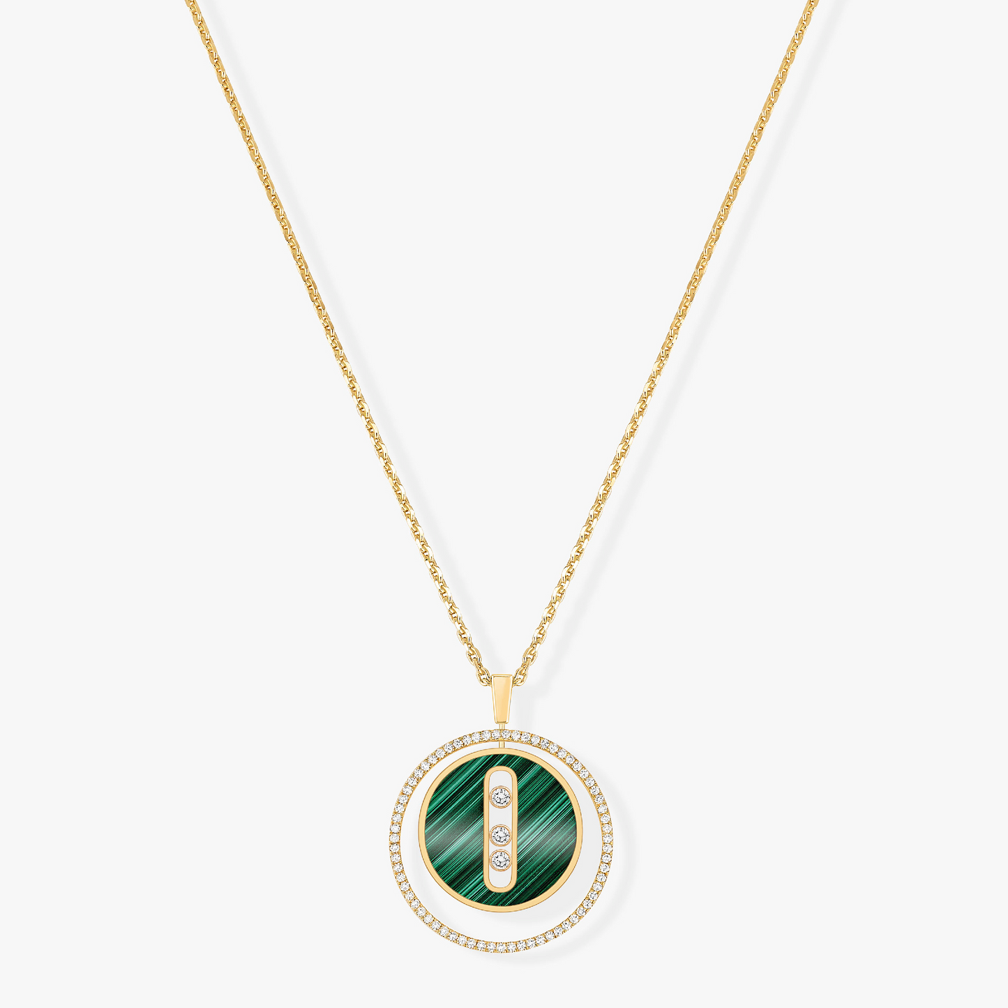 [Aura Jewels]LUCKY MOVE 3 DIAMOND MALACHITE GOLD DIAMOND NECKLACE
