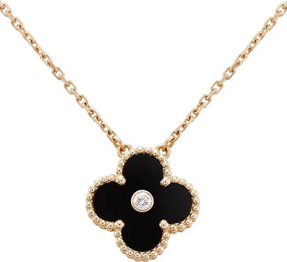 ¡®Aura Jewels¡¯CLOVER 15MM DIAMOND ONYX NECKLACE