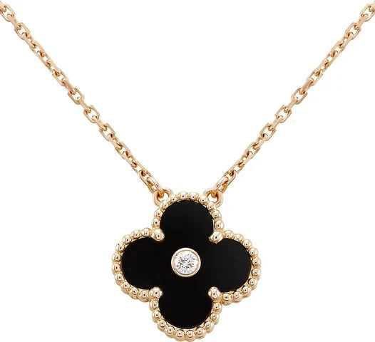 ¡®Aura Jewels¡¯CLOVER 15MM DIAMOND ONYX NECKLACE
