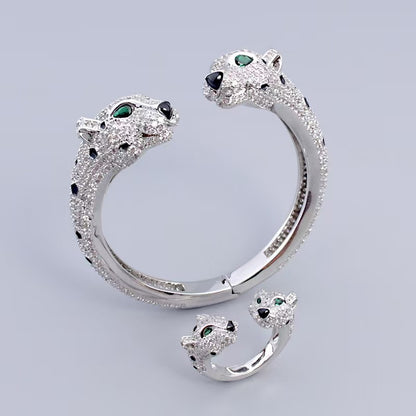 [Aura Jewels] Full Diamond Panther Bangle & Ring