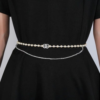 [Aura Jewels]Double C Pearl Waist Chain