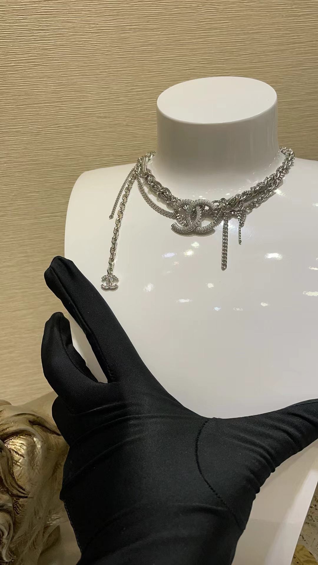 [Aura Jewels]New Silver Interlocking CC Multi-Layer Tassel Necklace