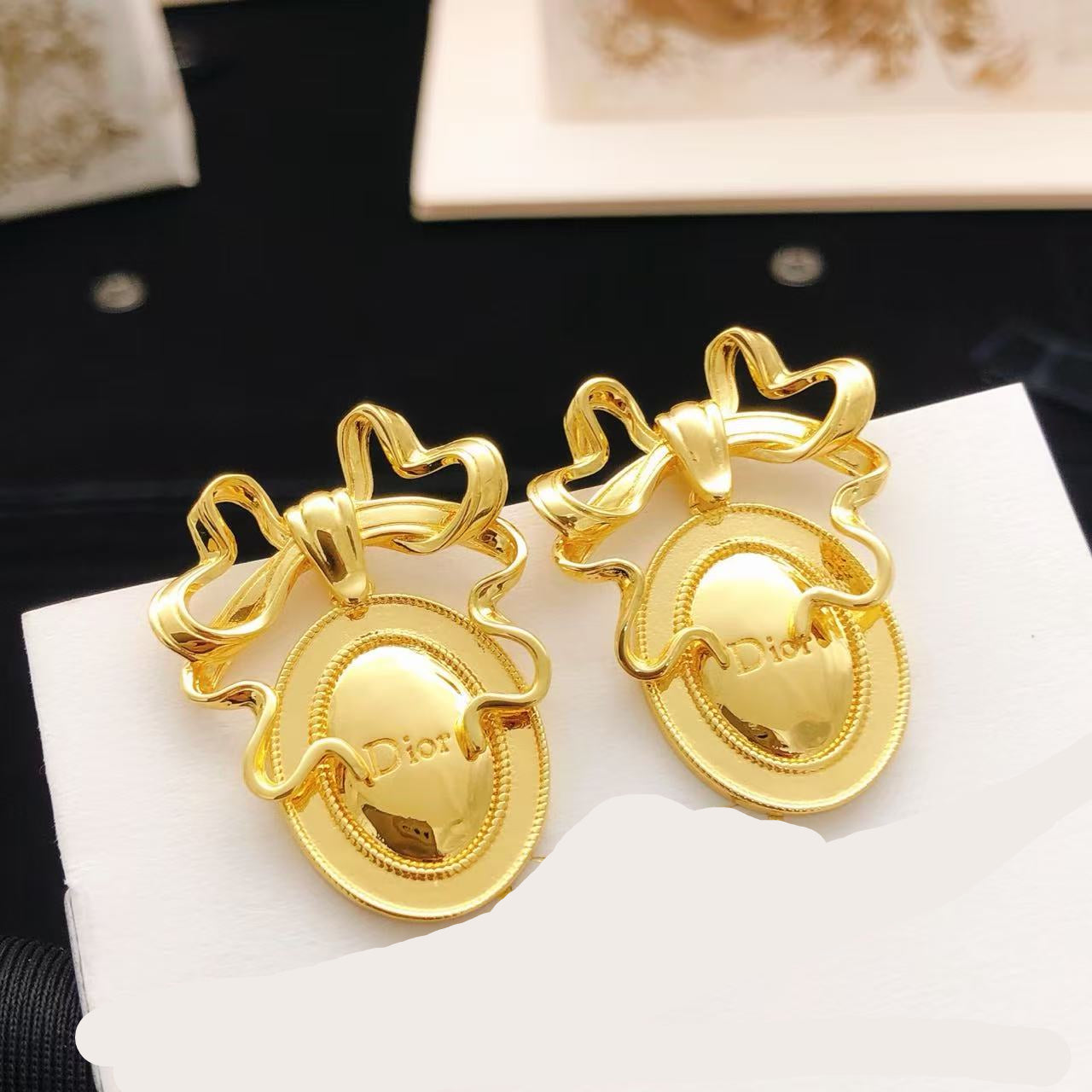 [Aura Jewels]Polished Oval Bow Stud Earrings