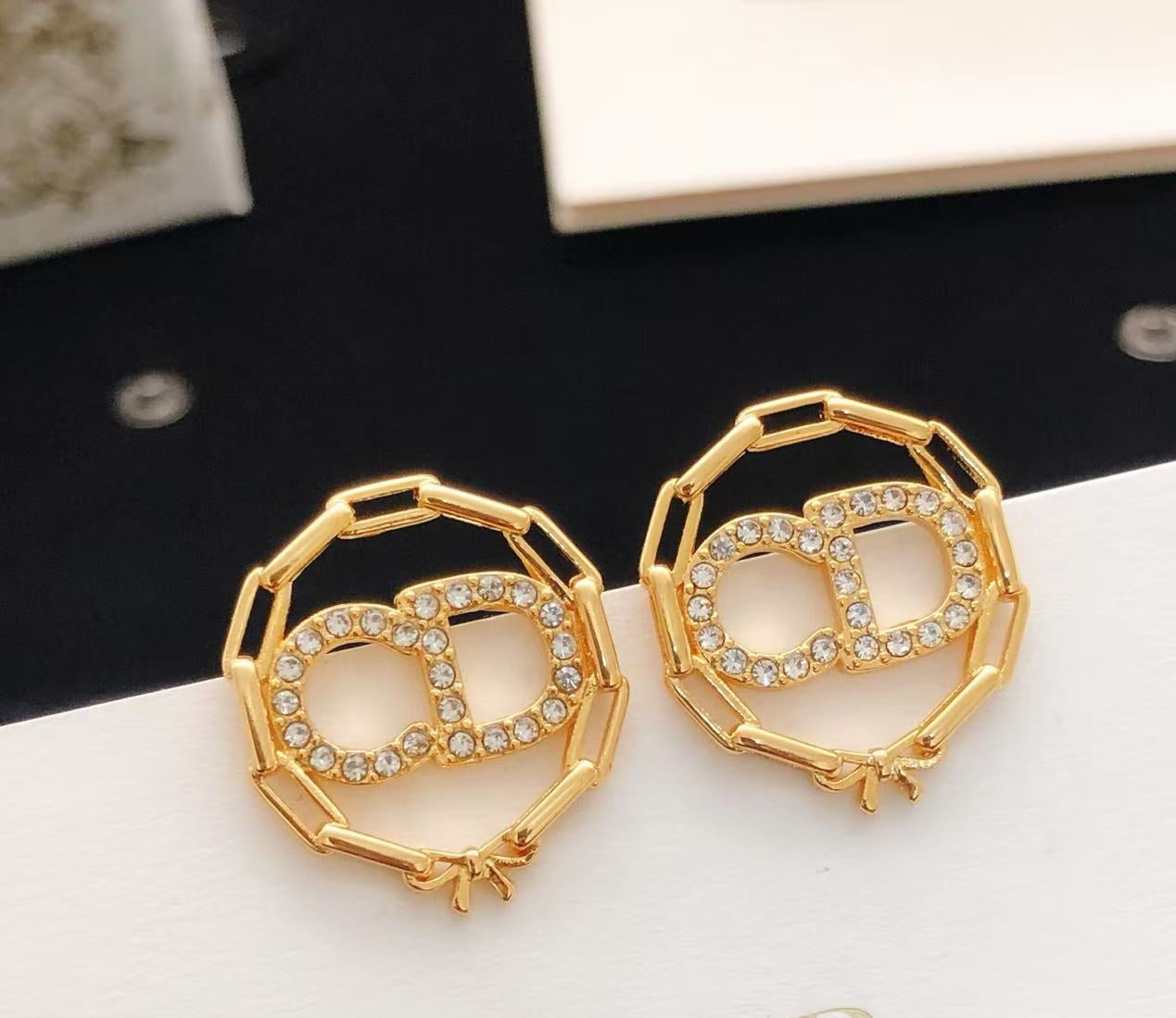[Aura Jewels]Octagon Ring Bow Earrings
