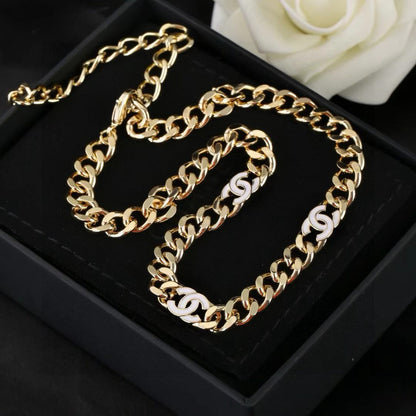[Aura Jewels]Thick Curb Chain with White Enamel
