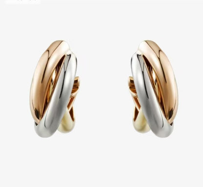 ¡®Aura Jewels¡¯Classic Interlocking Three-Tone Gold Earrings