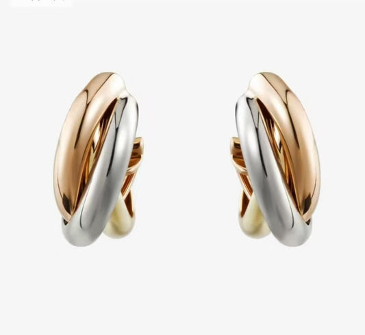 ¡®Aura Jewels¡¯Classic Interlocking Three-Tone Gold Earrings