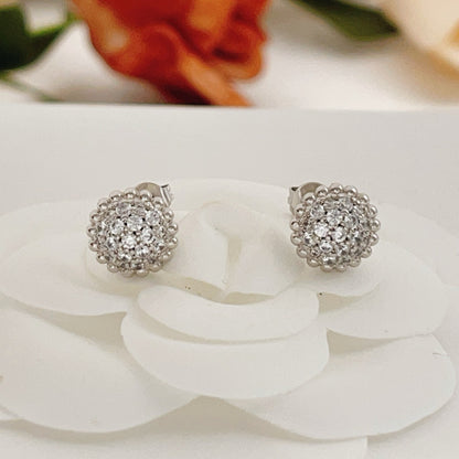[Aura Jewels]Round Beaded Border Diamond Stud Earrings