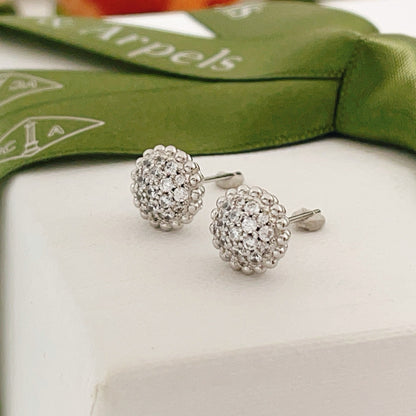 [Aura Jewels]Round Beaded Border Diamond Stud Earrings