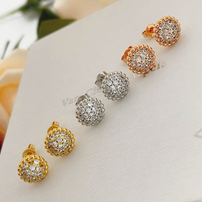 [Aura Jewels]Round Beaded Border Diamond Stud Earrings