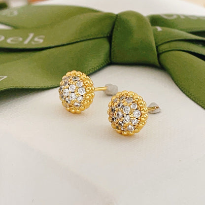 [Aura Jewels]Round Beaded Border Diamond Stud Earrings