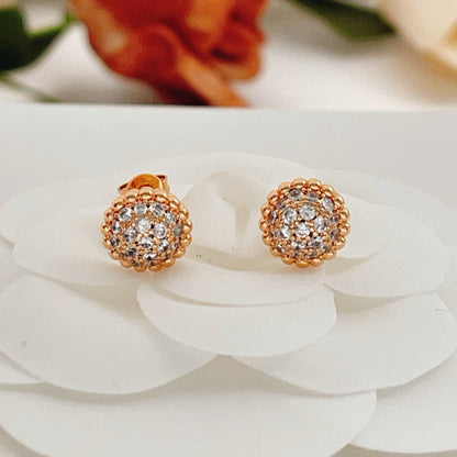 [Aura Jewels]Round Beaded Border Diamond Stud Earrings