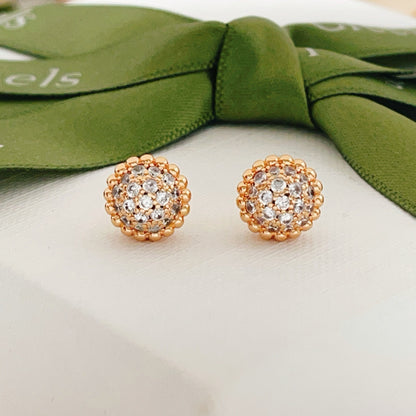 [Aura Jewels]Round Beaded Border Diamond Stud Earrings