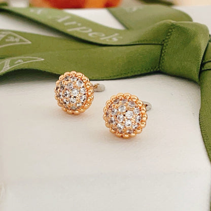 [Aura Jewels]Round Beaded Border Diamond Stud Earrings