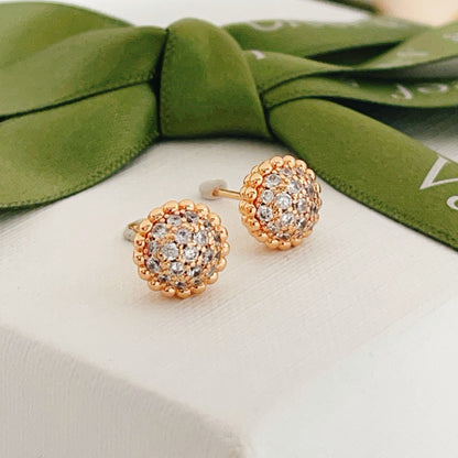 [Aura Jewels]Round Beaded Border Diamond Stud Earrings