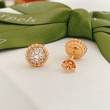 [Aura Jewels]Round Beaded Border Diamond Stud Earrings
