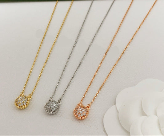 [Aura Jewels] Round Beaded Border Diamond Stud necklace