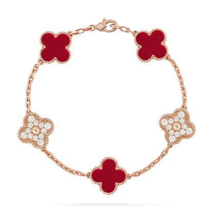 [Aura Jewels]New  CLOVER 5 MOTIF RED CORNELIAN BRACELET COLLECTION