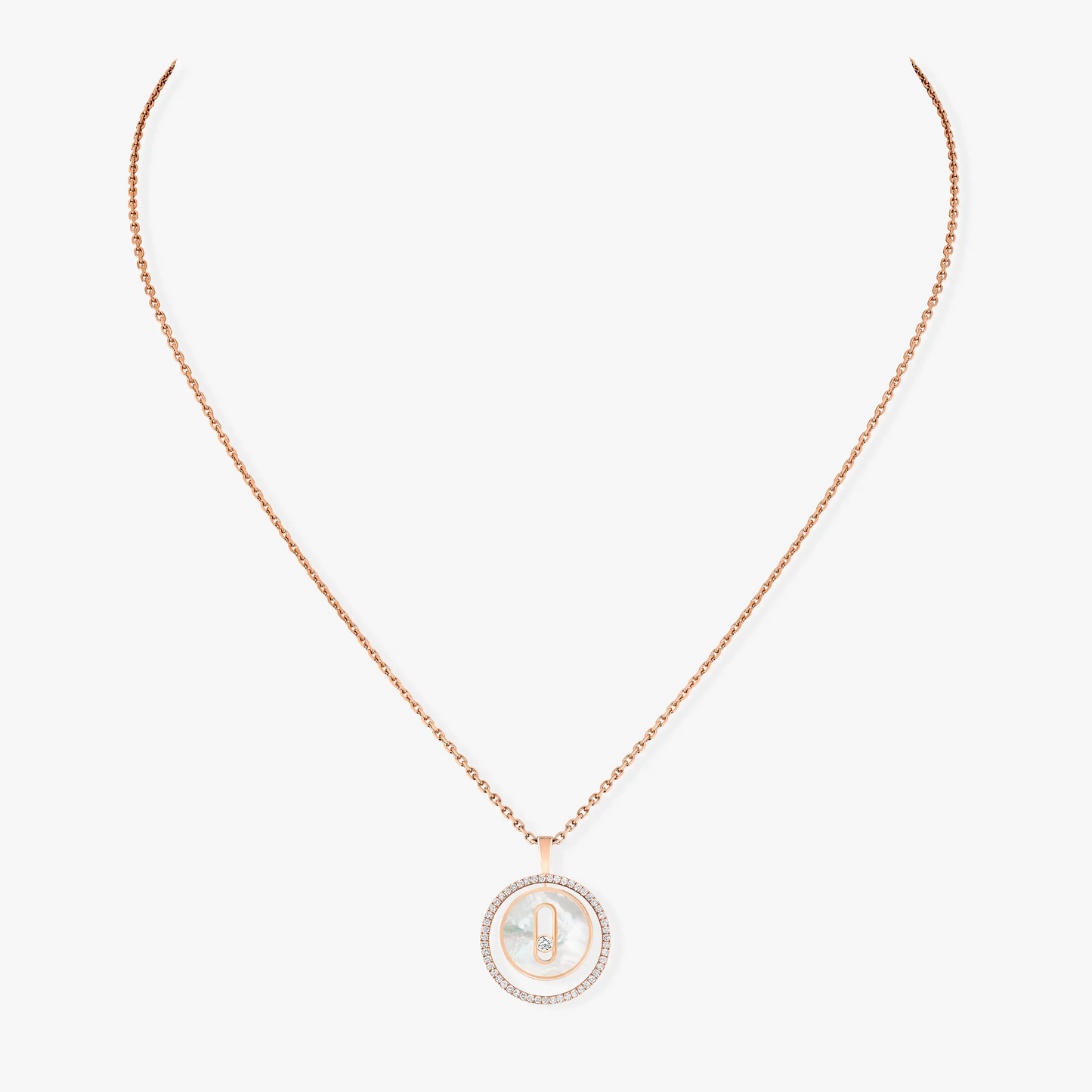 [Aura Jewels]LUCKY MOVE 1 DIAMOND WHITE MOTHER OF PEARL PINK GOLD DIAMOND NECKLACE