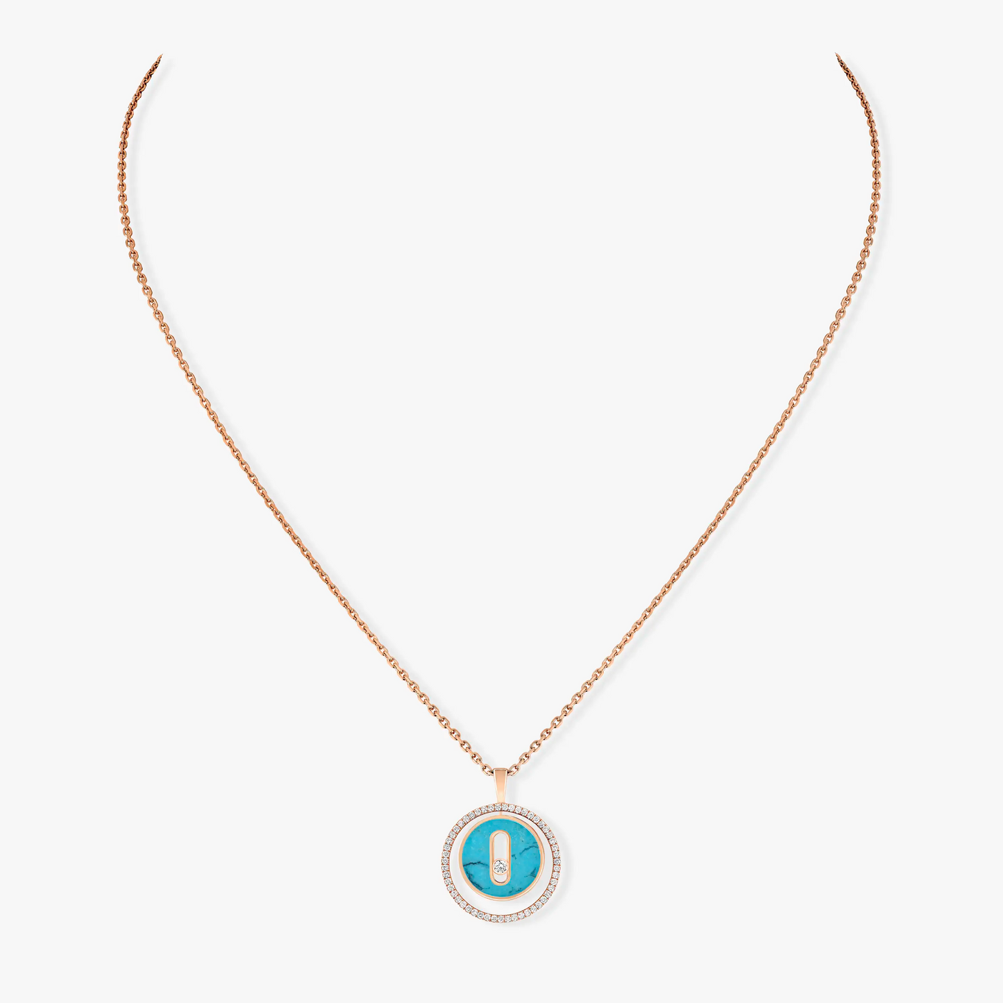 [Aura Jewels]LUCKY MOVE 1 DIAMOND TURQUOISE PINK GOLD DIAMOND NECKLACE