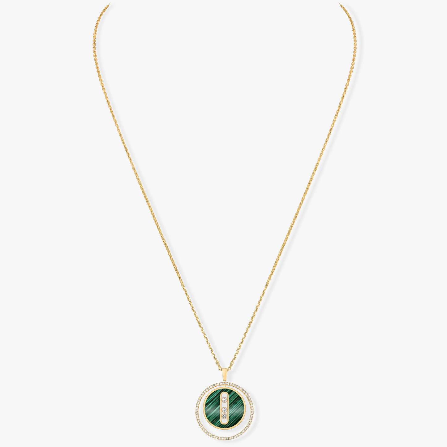 [Aura Jewels]LUCKY MOVE 3 DIAMOND MALACHITE GOLD DIAMOND NECKLACE