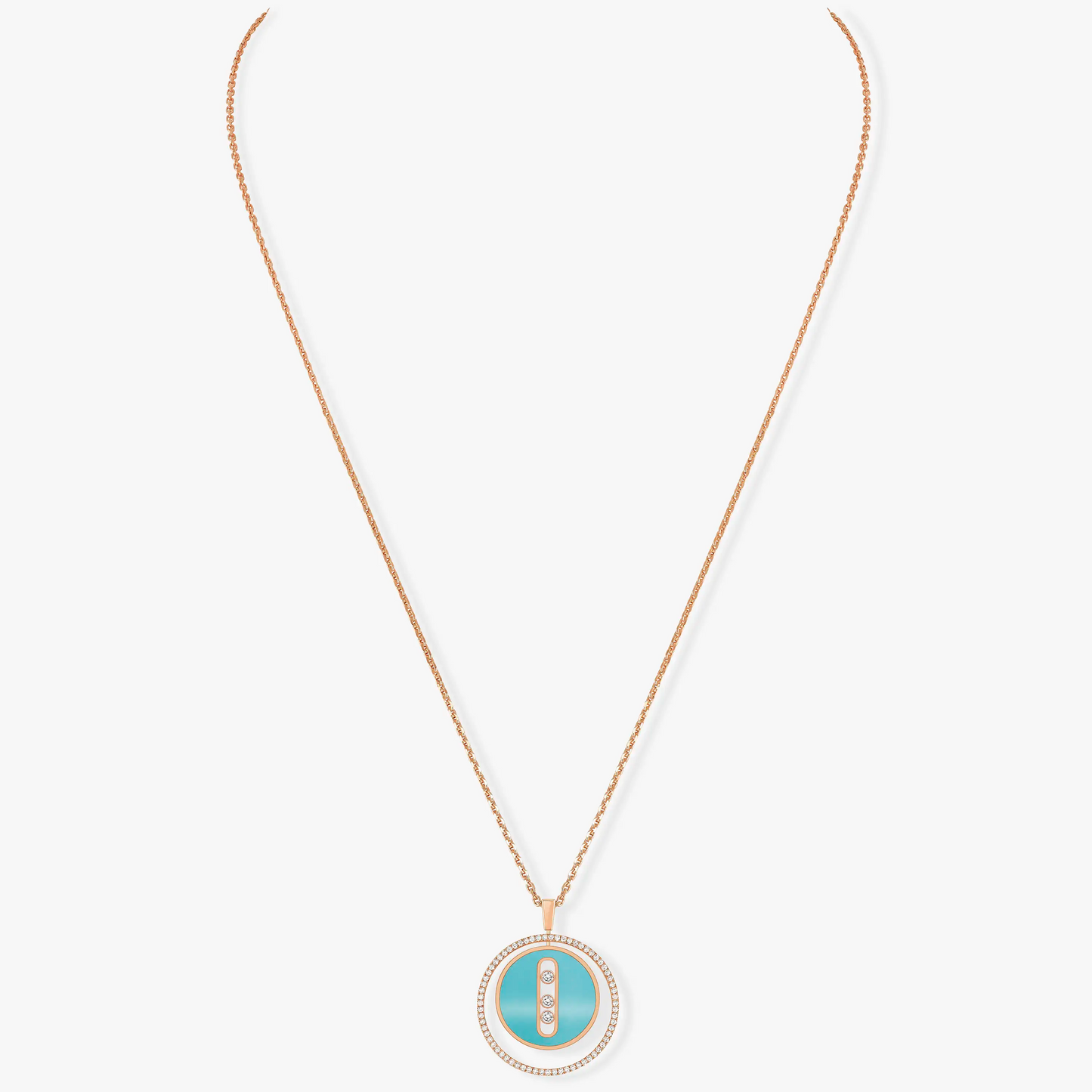 [Aura Jewels]LUCKY MOVE 3 DIAMONDS TURQUOISE PINK GOLD DIAMOND NECKLACE