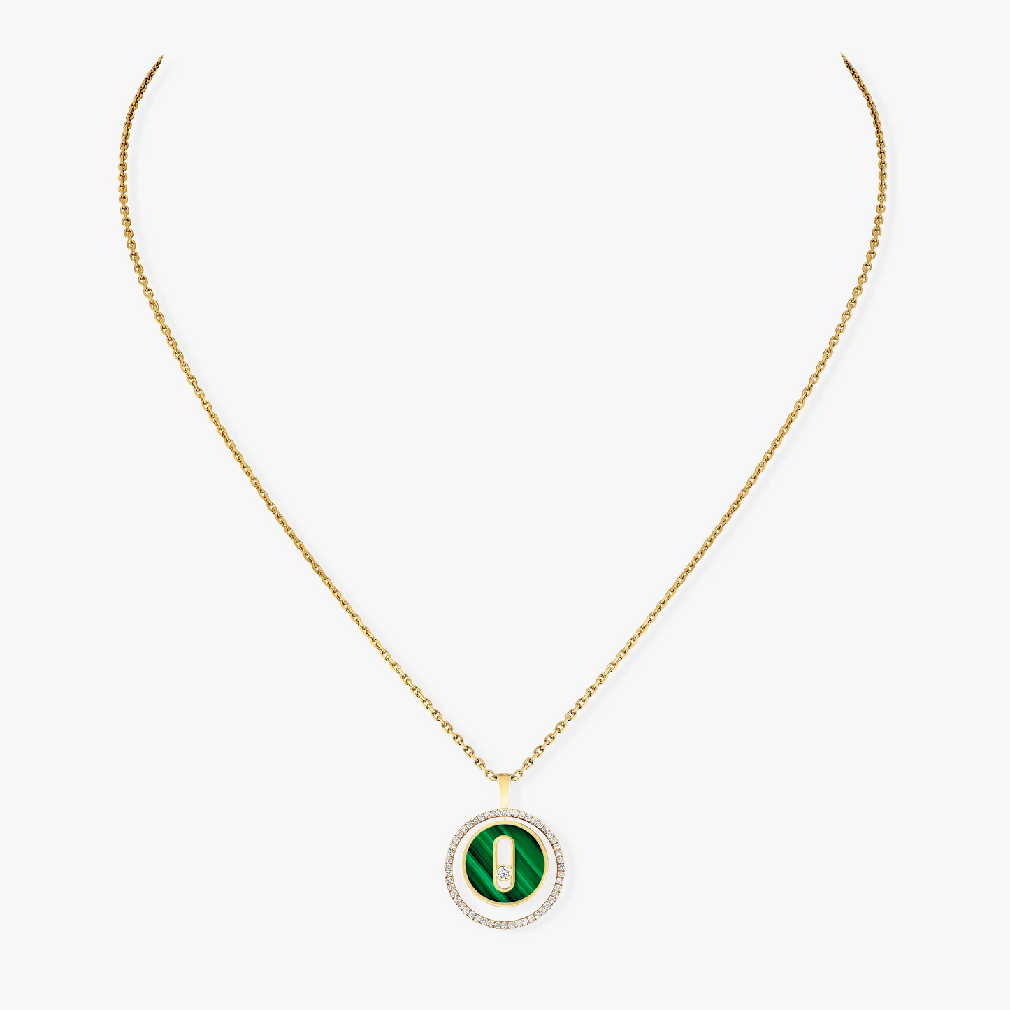[Aura Jewels]LUCKY MOVE 1 DIAMOND MALACHITE GOLD DIAMOND NECKLACE