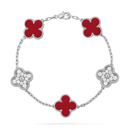 [Aura Jewels]New  CLOVER 5 MOTIF RED CORNELIAN BRACELET COLLECTION