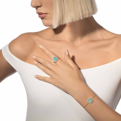 [Aura Jewels]LUCKY MOVE TURQUOISE PINK GOLD DIAMOND BRACELET
