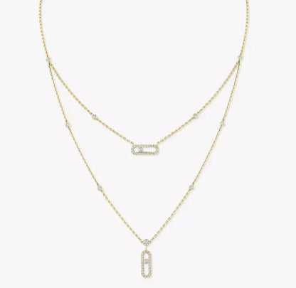 [Aura Jewels] MS Double-Circle Full-Diamond Necklace