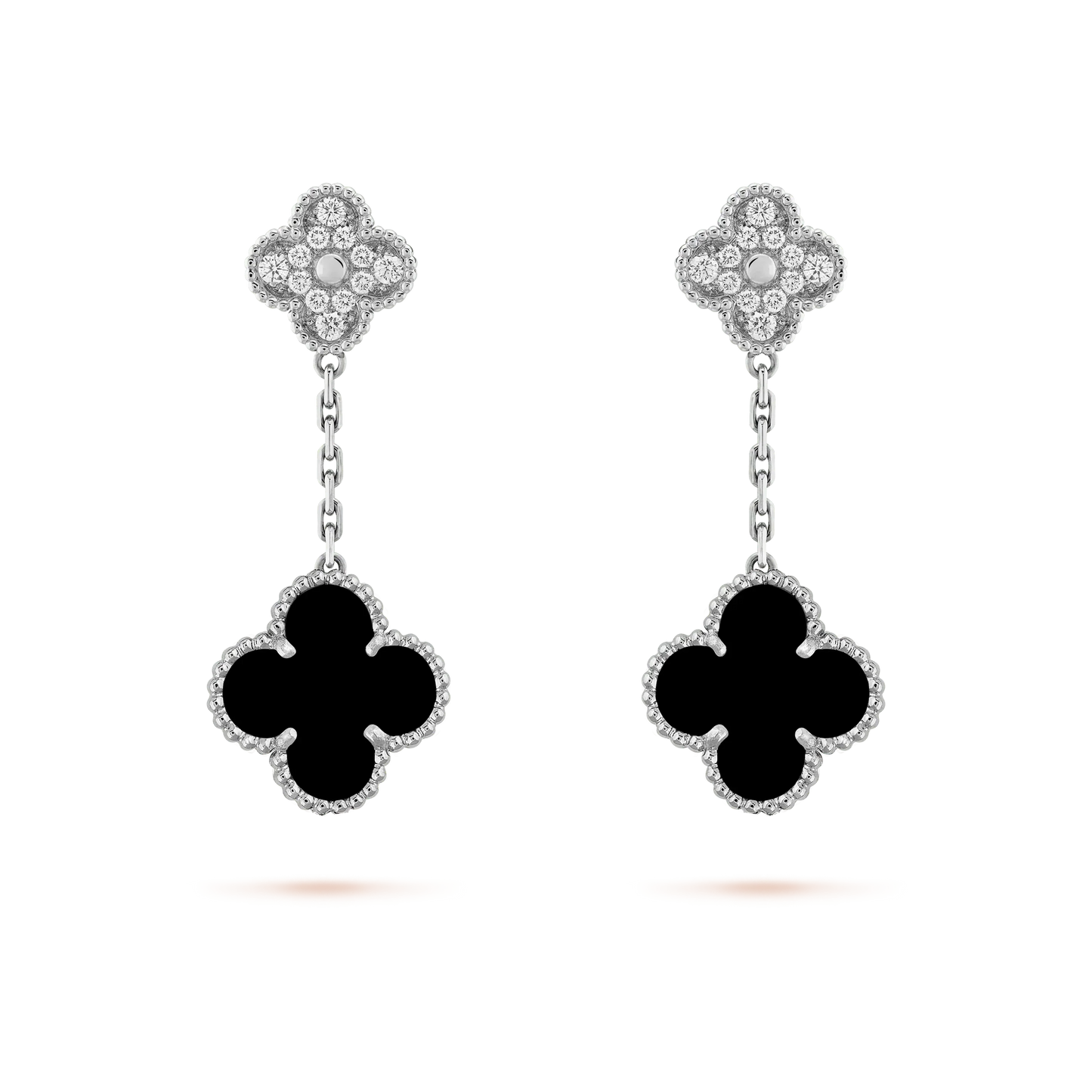 ¡®Aura Jewels¡¯CLOVER 2 MOTIFS  DIAMOND ONYX EARRINGS SILVER